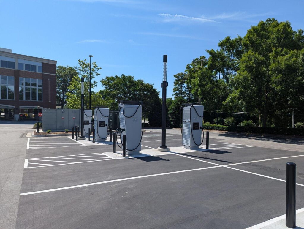 Looking for fast EV charging in Greensboro, NC? Visit Mercedes-Benz High-Power Charging at Friendly Center. Add range in about 20 minutes with 400kW DC fast charging while enjoying Starbucks, Whole Foods, and walkable amenities. Open to all EV brands.